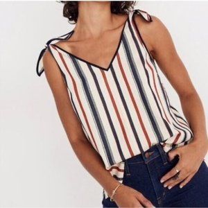 Tie-Strap Top in Ace Stripe V-neckline Sleeveless Cotton Top Size S